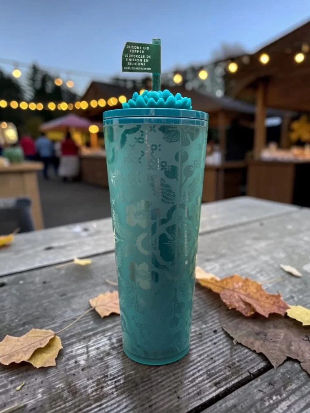 Starbucks Teal Floral Cold Cup Tumbler Silicone Blooming Flower Straw Charm NEW